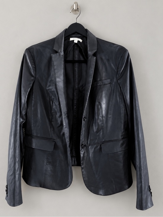 Helmut Lang Jackets & Blazers - Helmut Lang Women’s M Black Glossy Coated High-Low Tailored Blazer USA